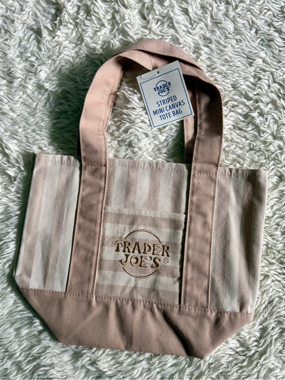 Tan Striped Mini Canvas Tote Bag